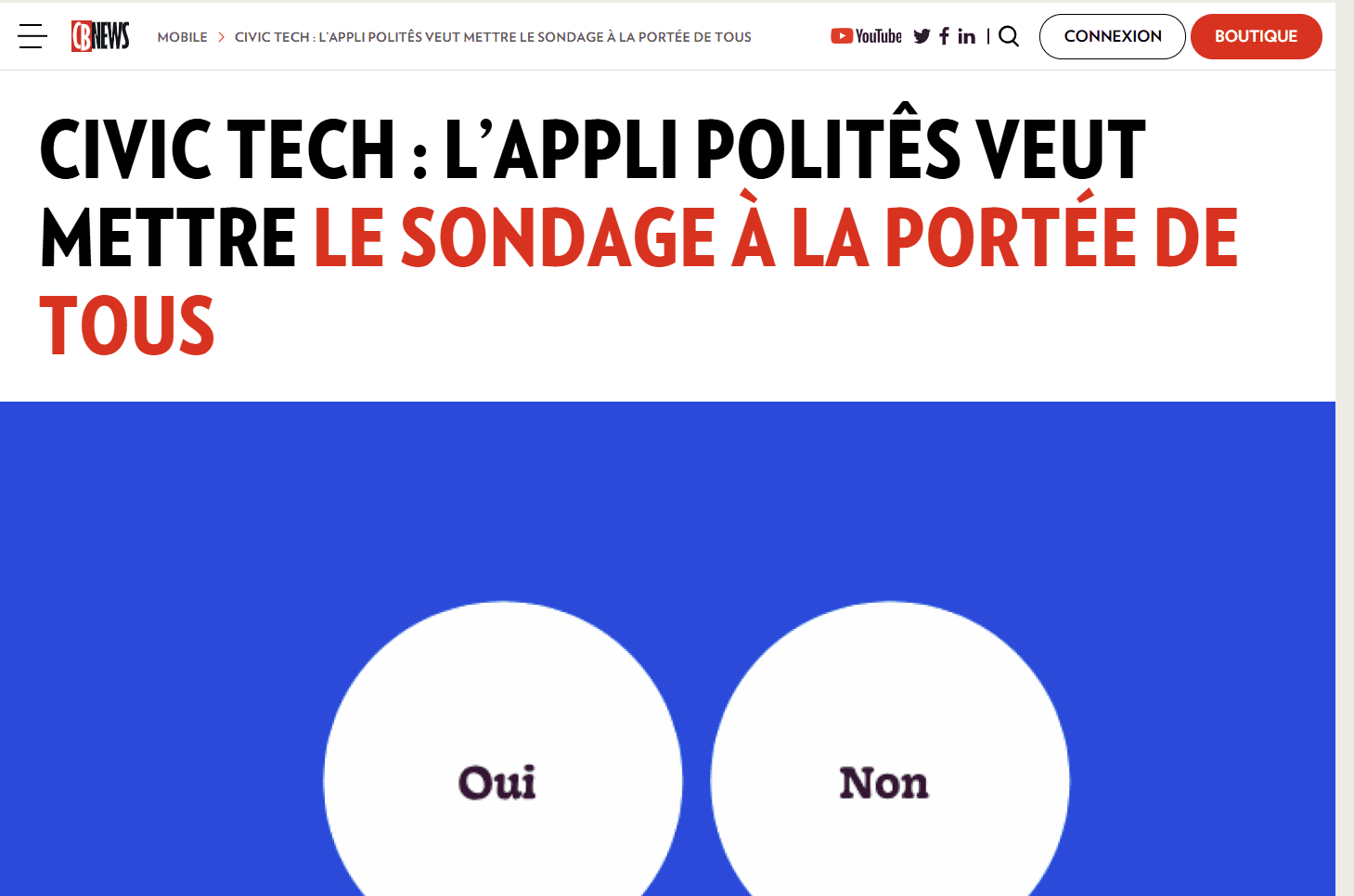Article CB News sur Politês, application de civic tech qui veut rendre les sondages accessibles à tous