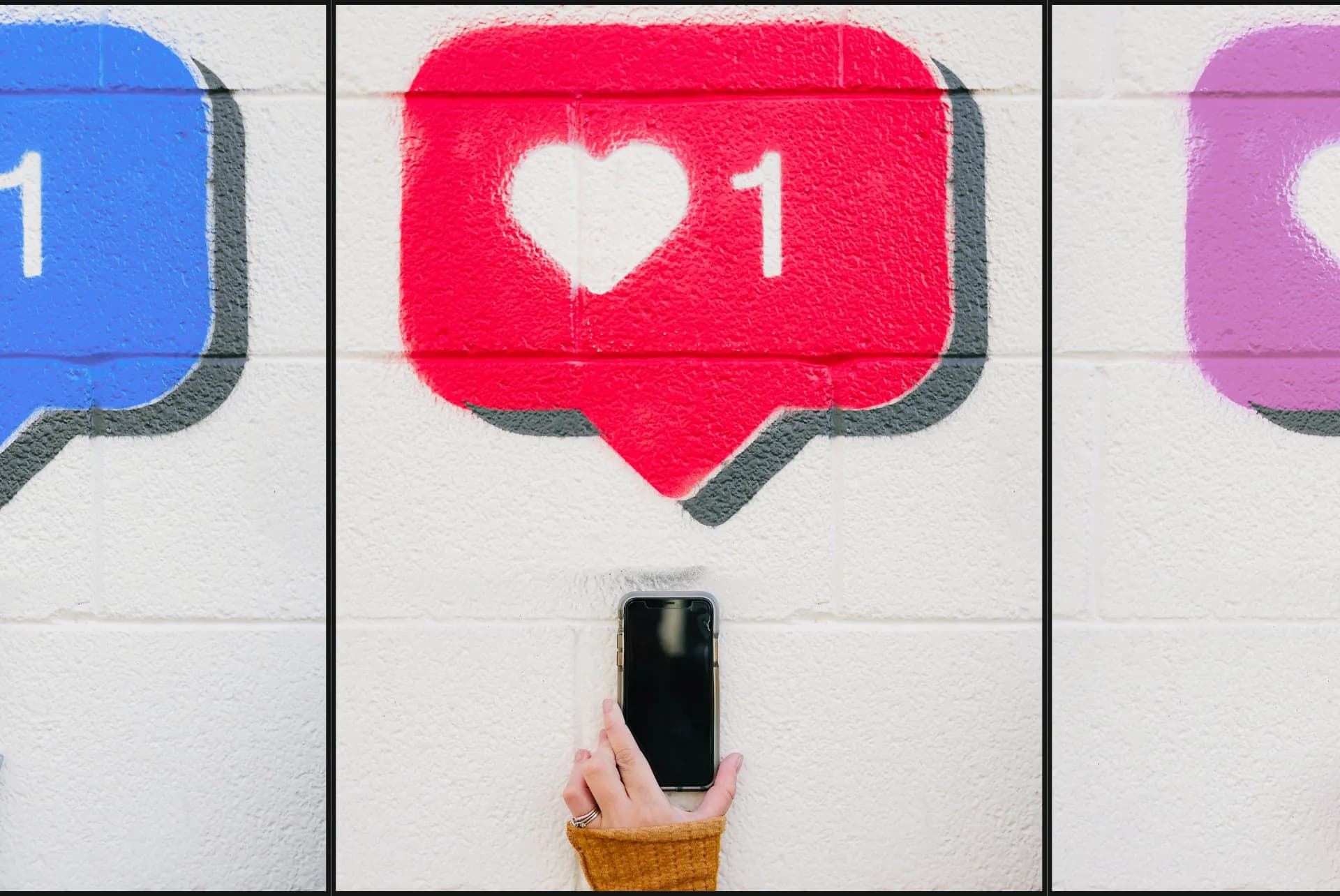 Icônes de likes sur un mur, illustrant la création de sondages sur les réseaux sociaux.