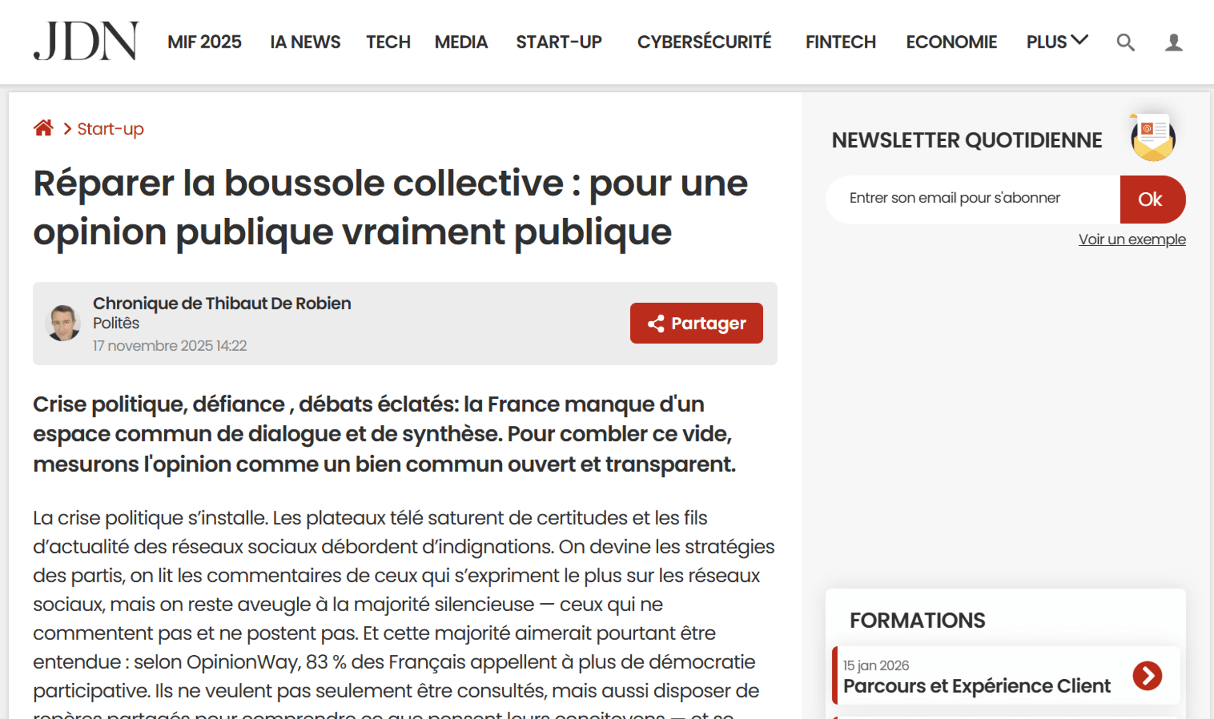 Tribune de Politês publiée dans le Journal du Net : Réparer la boussole collective pour une opinion publique vraiment publique