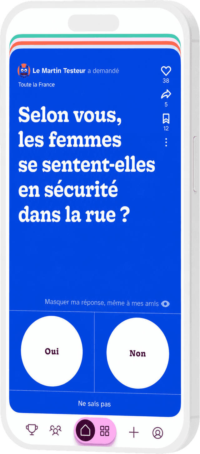 Image smartphone posant la question "Selon vous, les femmes se sentent-elles en sécurité dans la rue ?"